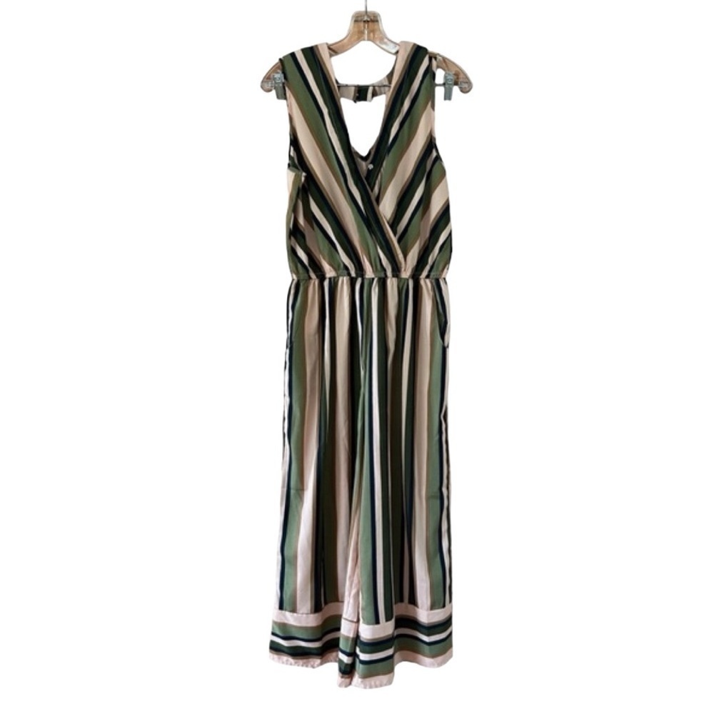Speed Control Striped Sleeveless Jumpsuit Medium